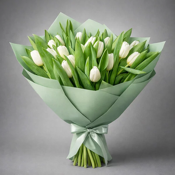 Ласковый взгляд- букет из белых тюльпанов
